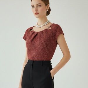 7th Ave New York & Co textured blouse top career cutout neck detail career XL